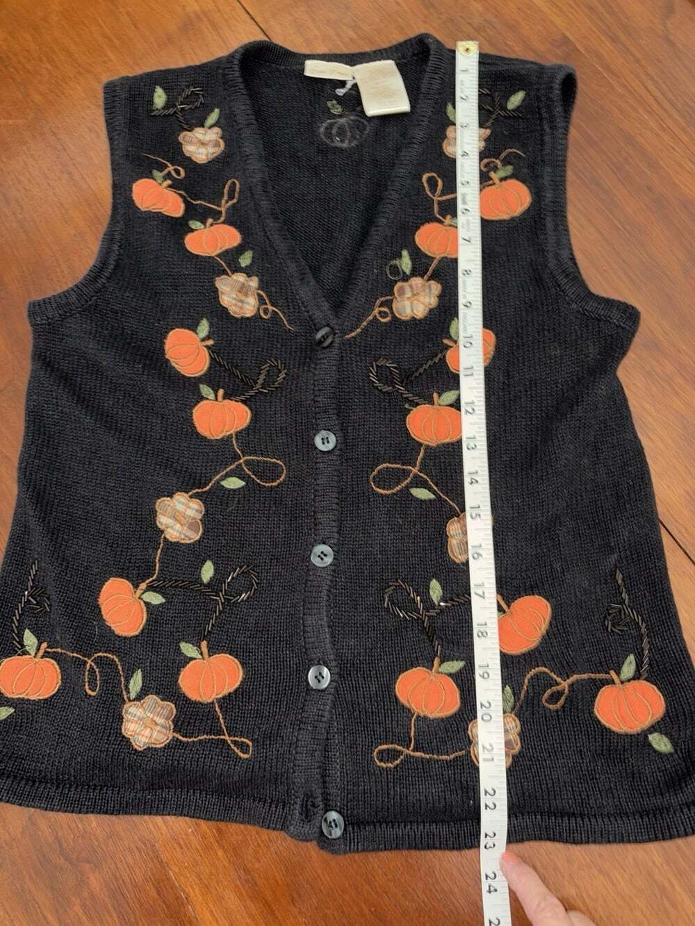 Vtg 90s Bobbie Brooks Knit Cardigan Vest Pumpkins Embroidered Beaded Small - Picture 6 of 6
